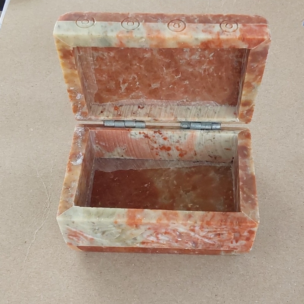 Vintage old marble/soapstone stone hand carved small storage box.
